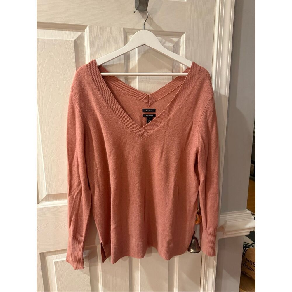 Halogen Mauve Double V-Neck 100% Cashmere Sweater sz XXL EUC